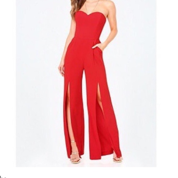 Pants - Chic Strapless Red Jumpsuit